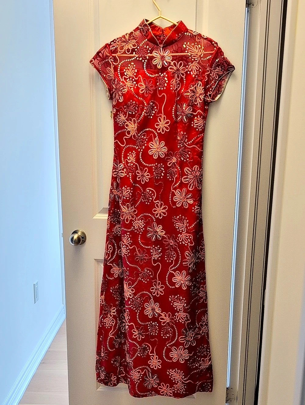Red Floral Embellished Maxi Dress